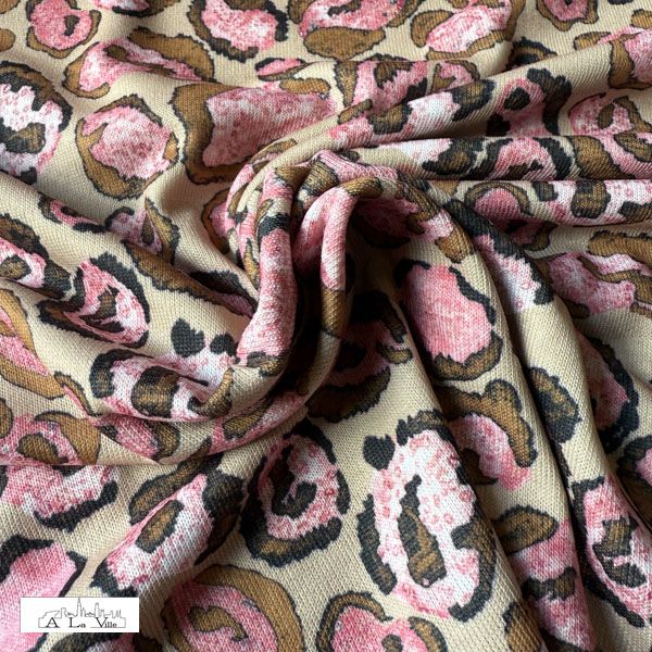 Panterprint bruin-roze – A La Ville – polyester rekbaar