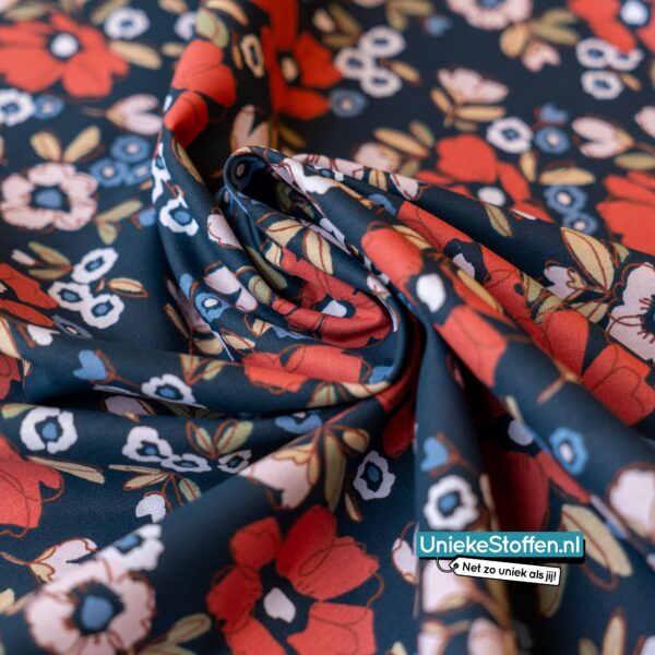 Katoen rode bloemen – blauw en rood