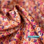 Katoen bloemetjes perzikroze-blauw – foto 3