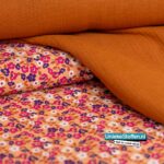 Katoen bloemetjes perzikroze-blauw – foto 2