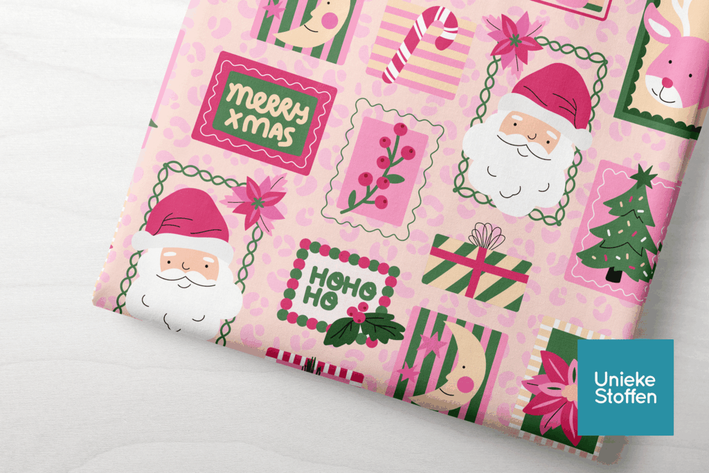 Kerst 2026 roze – GOTS French Terry – Pre-order